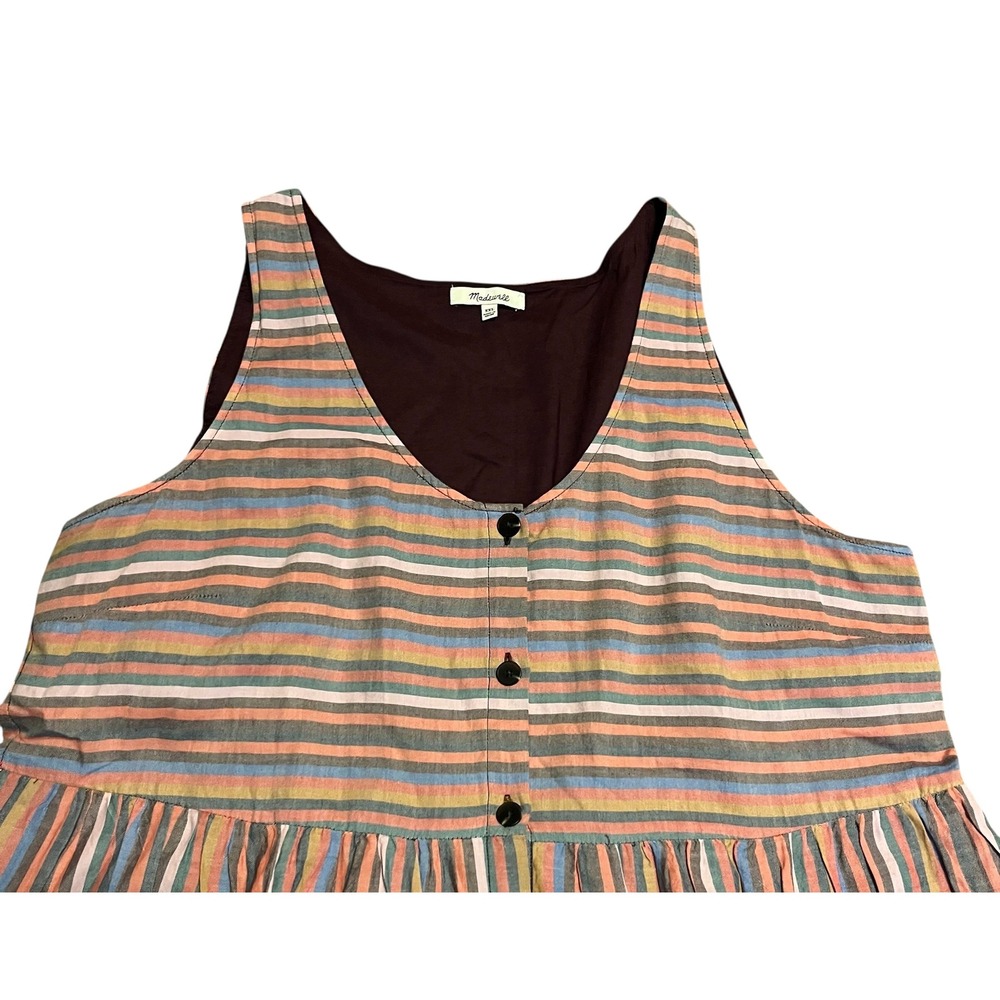 Madewell XXL Scoopneck Tank Dress in Rainbow Stripe Button-Front Babydoll Cotton - Picture 4 of 7